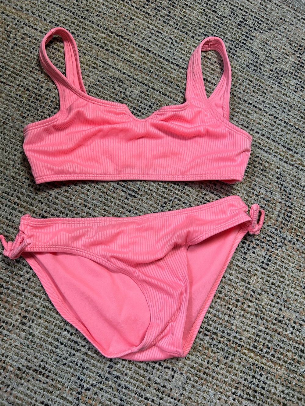 art class Coral Pink Ribbed Crop Bikini Set